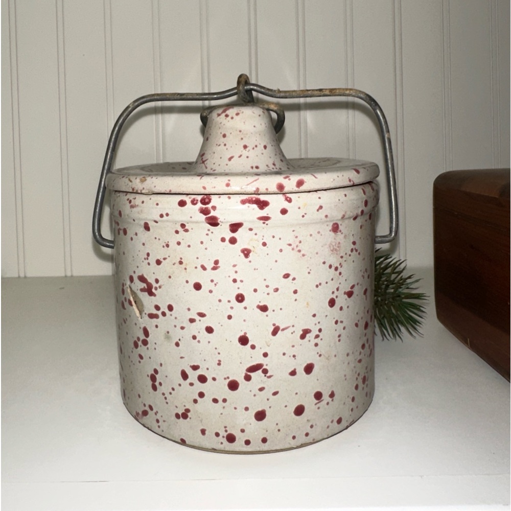 Red Speckled Lidded Crock